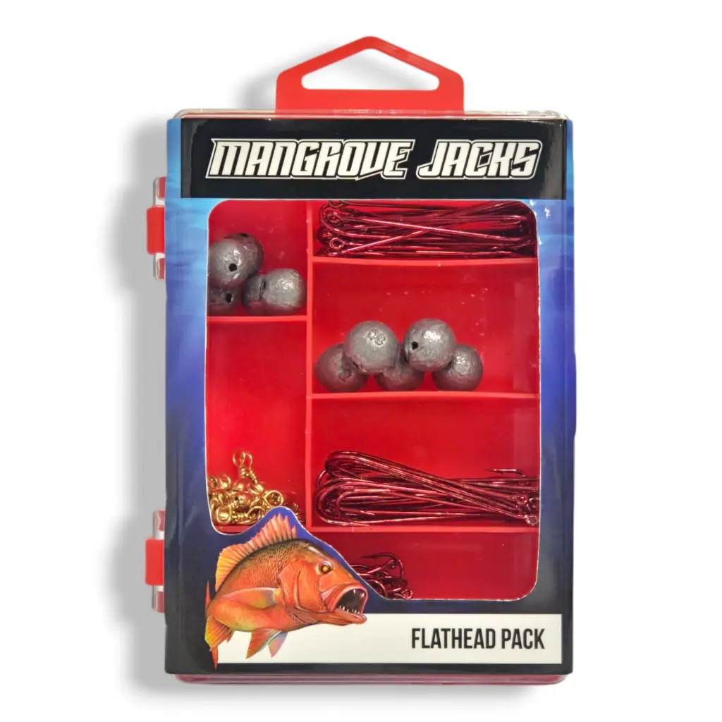 Mangrove Jacks Flathead Fishing Pack | Hooks, Swivels, Sinkers in Compact Tackle Box_2288