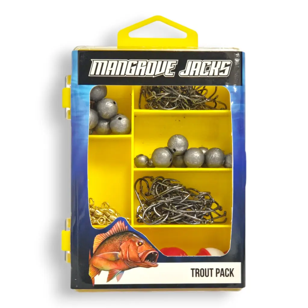 Mangrove Jacks Trout Fishing Pack | Hooks, Swivels, Floats, and Sinkers in Tackle Box_2299