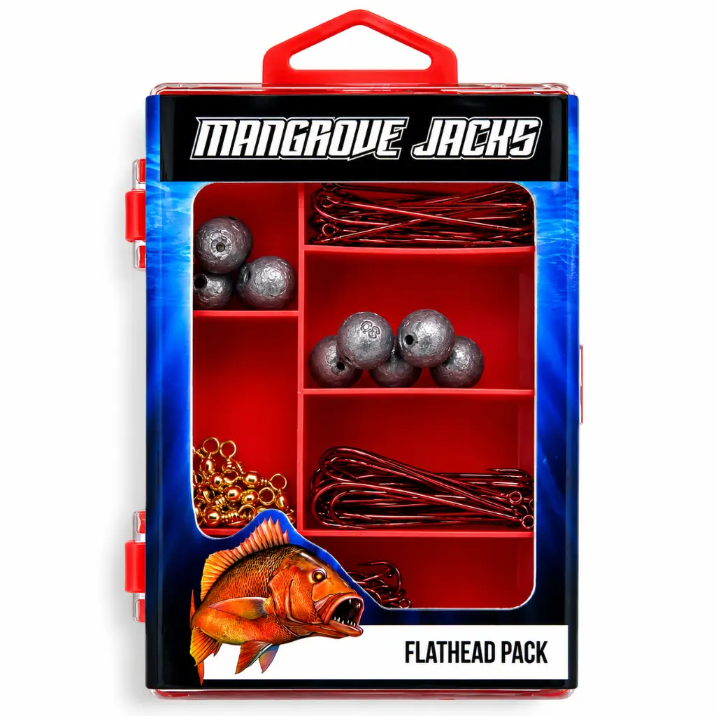 Mangrove Jacks - Mangrove Jacks Flathead Fishing Pack | Hooks, Swivels, Sinkers in Compact Tackle Box
