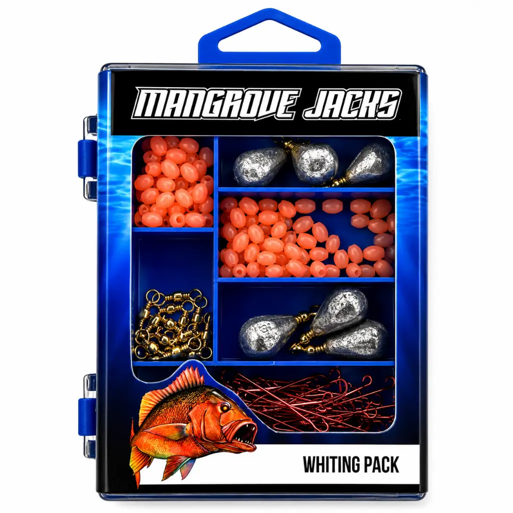 Mangrove Jacks Whiting Fishing Pack | Hooks, Swivels, Sinkers, and Lumo Beads in Tackle Box