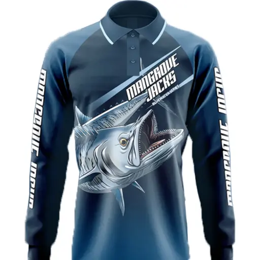 [9337217013440] Mangrove Jacks Fishing Shirt  (Blue, S, Wahoo)