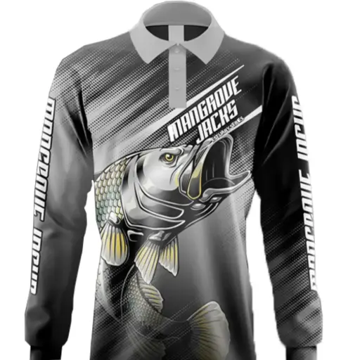 [9337217007364] Mangrove Jacks Fishing Shirt  (Grey, S, Barramundi)