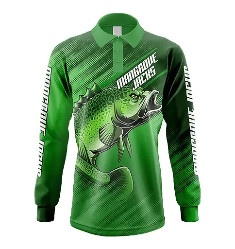 [9337217009986] Mangrove Jacks Fishing Shirt  (Green, S, Murray Cod)