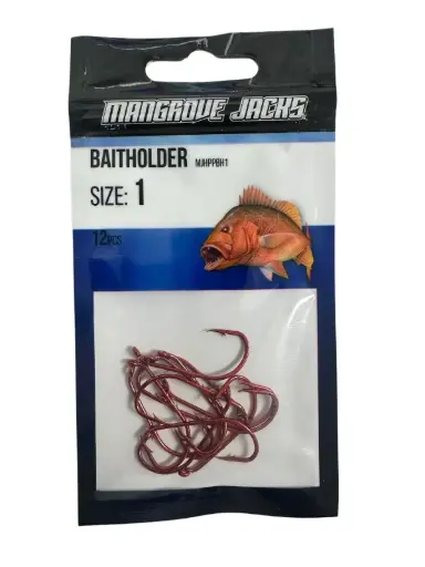 [9337217022091] Mangrove Jacks Baitholder Hook Red | Size 1 | 12 Pack