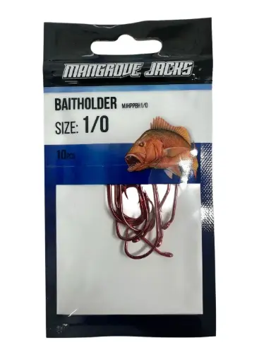[9337217022107] Mangrove Jacks Baitholder Hook Red | Size 1/0 | 10 Pack