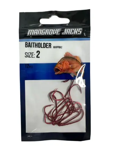 [9337217022114] Mangrove Jacks Baitholder Hook Red | Size 2 | 12 Pack