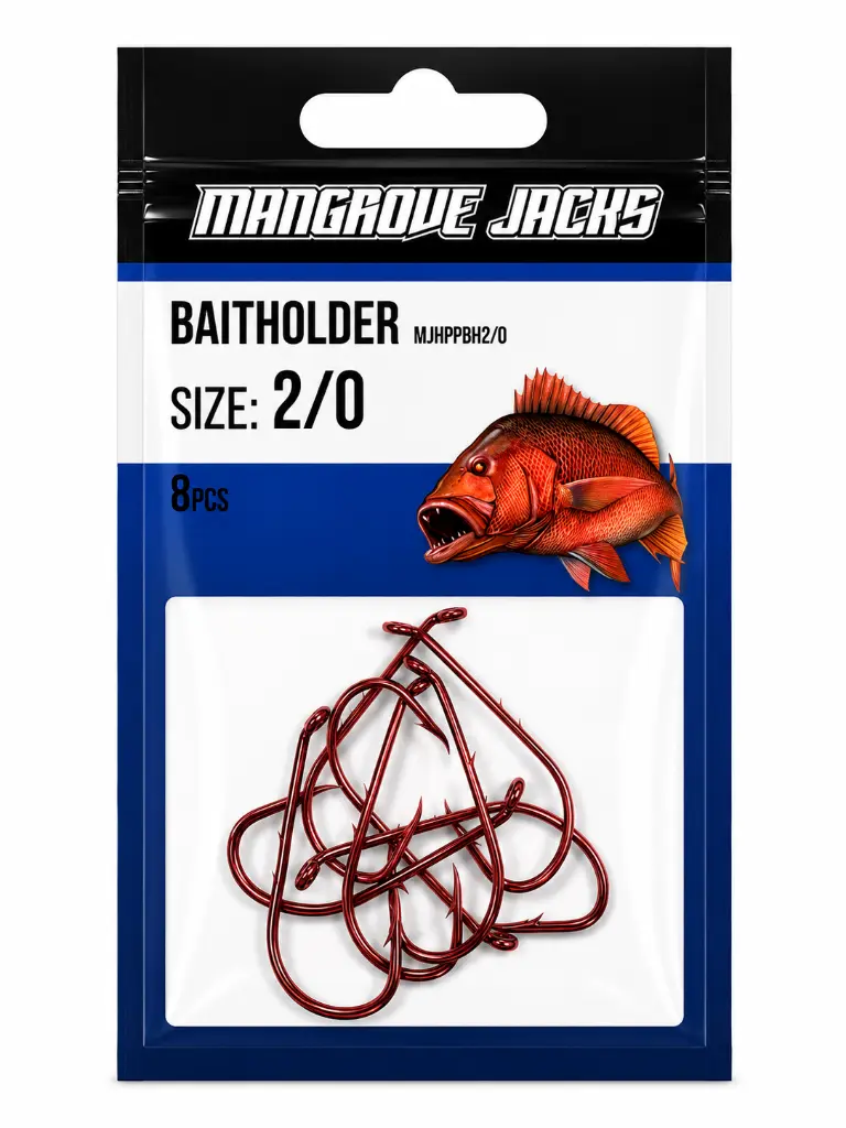 Mangrove Jacks Baitholder Hook Red | Size 2/0 | 8 Pack