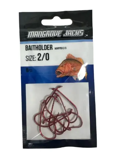 [9337217022121] Mangrove Jacks Baitholder Hook Red | Size 2/0 | 8 Pack