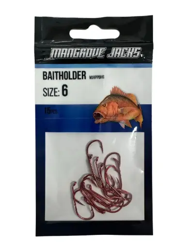 [9337217022145] Mangrove Jacks Baitholder Hook Red | Size 6 | 15 Pack