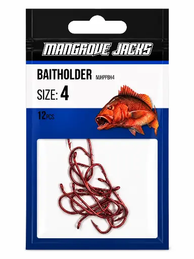 [9337217022145] Mangrove Jacks Baitholder Hook Red | Size 6 | 15 Pack