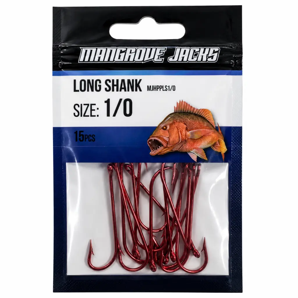 Mangrove Jacks Long Shank Hook Red | Size 1/0 | 15 Pack
