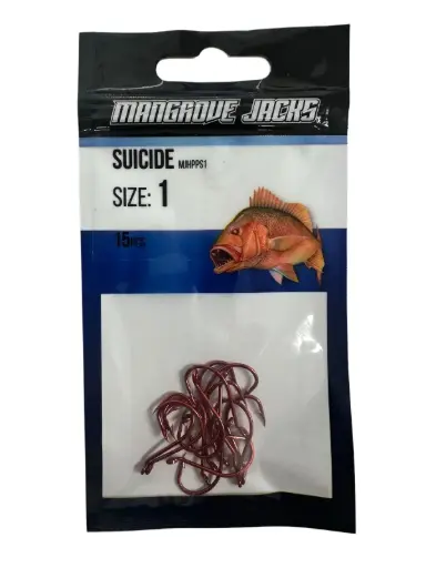 [9337217022183] Mangrove Jacks Suicide Hook Red | Size 1 | 15 Pack