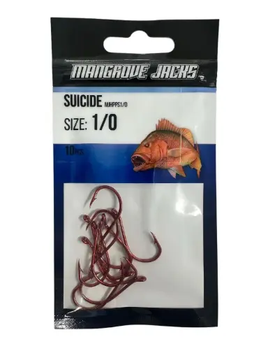 [9337217022152] Mangrove Jacks Suicide Hook Red | Size 1/0 | 10 Pack