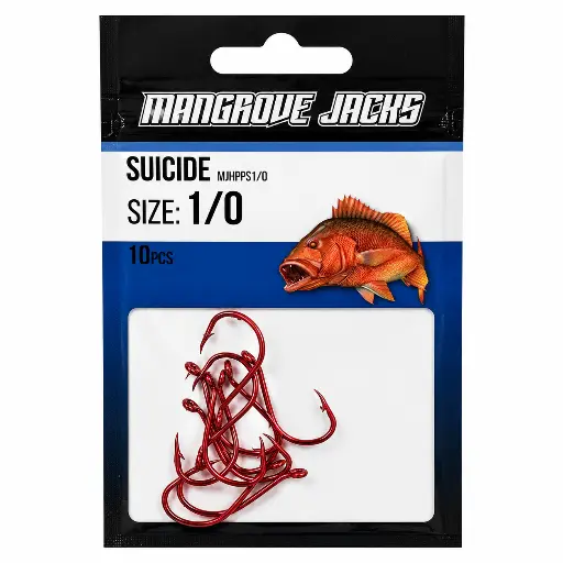 [9337217022152] Mangrove Jacks Suicide Hook Red | Size 1/0 | 10 Pack