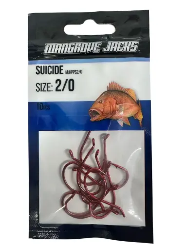 [9337217022169] Mangrove Jacks Suicide Hook Red | Size 2/0 | 10 Pack