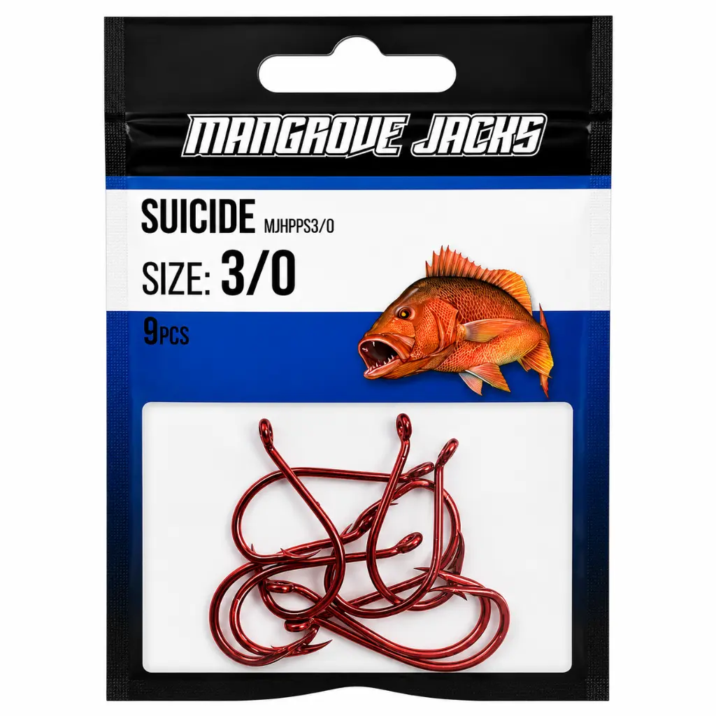 Mangrove Jacks Suicide Hook Red | Size 3/0 | 9 Pack