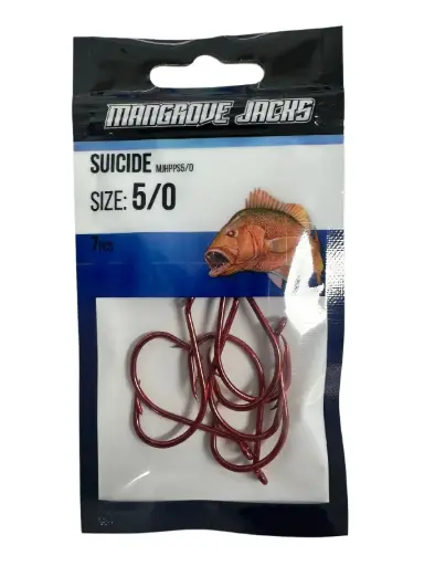 [9337217022190] Mangrove Jacks Suicide Hook Red | Size 5/0 | 7 Pack