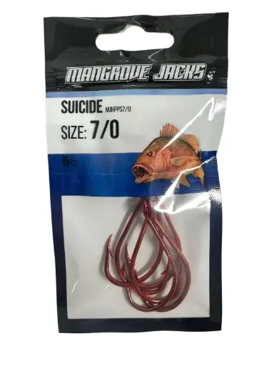 [9337217022206] Mangrove Jacks Suicide Hook Red | Size 7/0 | 6 Pack