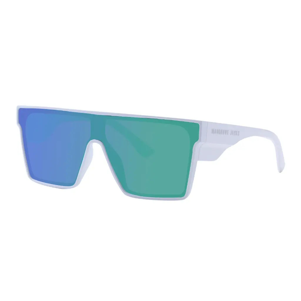 Mangrove Jacks Landslide C11 Shiny White / Green Revo Polarised Lenses