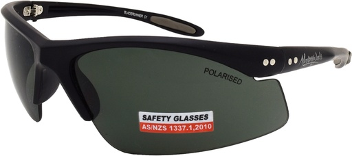 [9337217001331] Mangrove Jacks Bladerunner Safety Glasses C1 Black / Smoke Polarised Lenses
