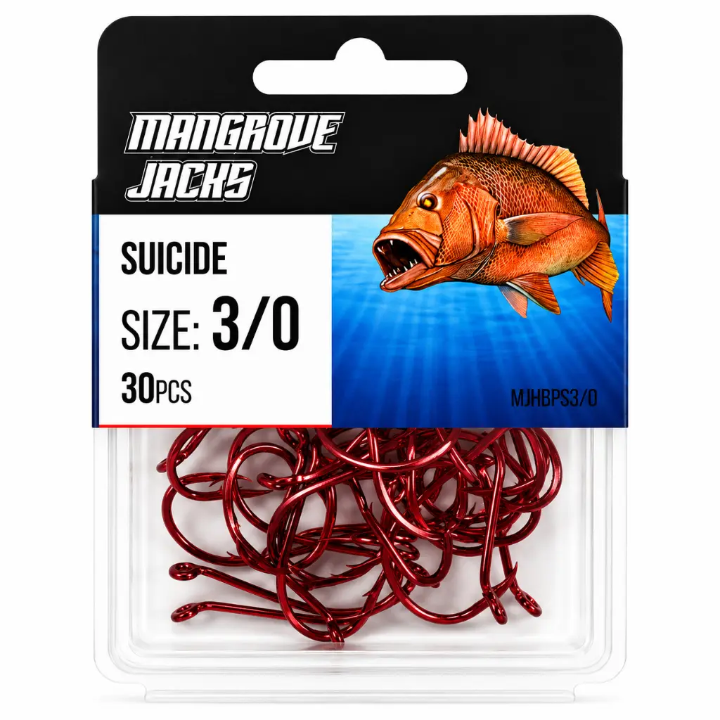 Mangrove Jacks Suicide Hook Red | Size 3/0 | 30 Pack