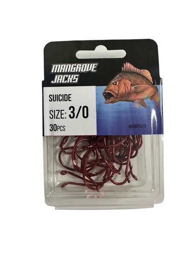 [9340457027368] Mangrove Jacks Suicide Hook Red | Size 3/0 | 30 Pack
