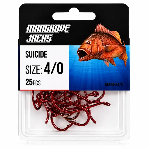 [9340457027351] Mangrove Jacks Suicide Hook Red | Size 4/0 | 25 Pack