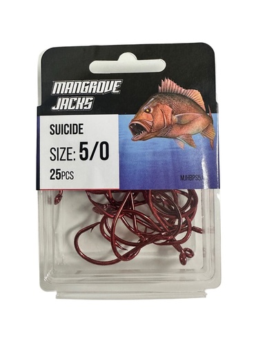 [9340457027344] Mangrove Jacks Suicide Hook Red | Size 5/0 | 25 Pack