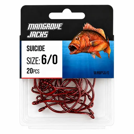 [9340457027337] Mangrove Jacks Suicide Hook Red | Size 6/0 | 20 Pack