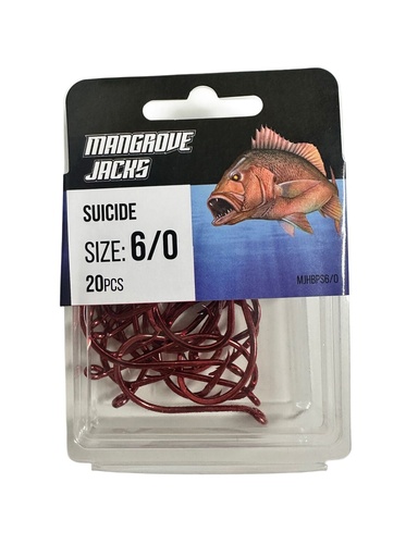 [9340457027337] Mangrove Jacks Suicide Hook Red | Size 6/0 | 20 Pack