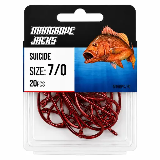 [9340457027320] Mangrove Jacks Suicide Hook Red | Size 7/0 | 20 Pack