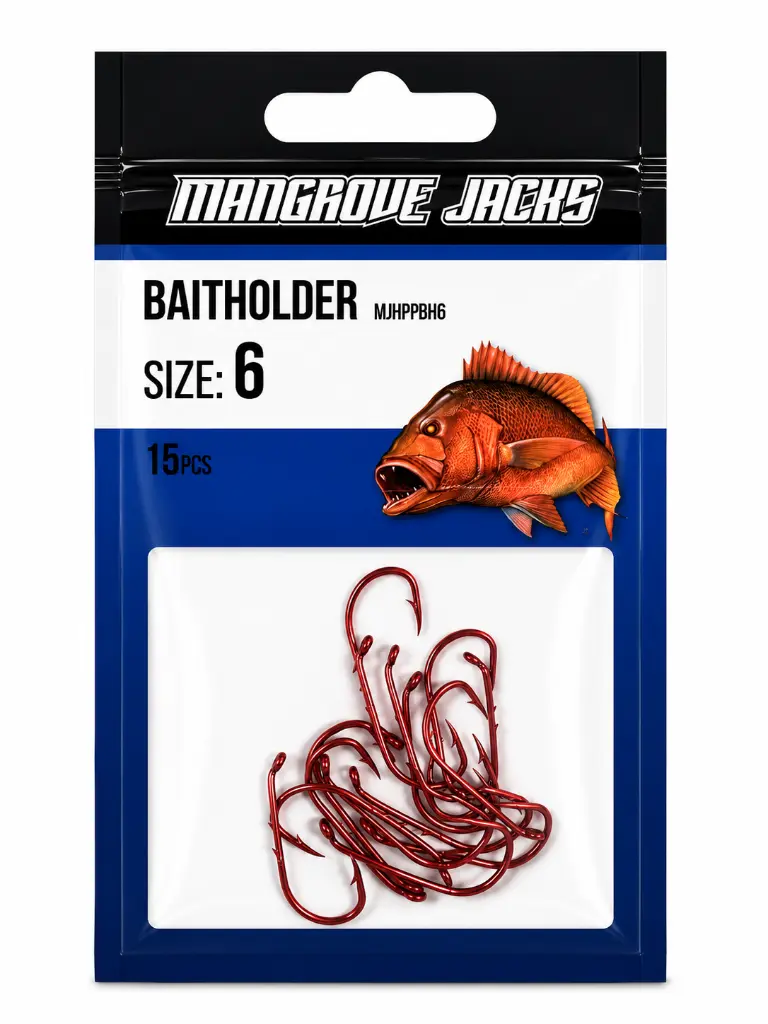 Mangrove Jacks Baitholder Hook Red | Size 8 | 15 Pack