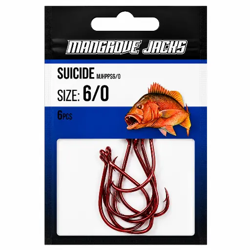 [9340457027283] Mangrove Jacks Suicide Hook Red | Size 6/0 | 6 Pack