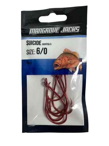 [9340457027283] Mangrove Jacks Suicide Hook Red | Size 6/0 | 6 Pack