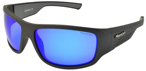 [9340457018786] Mangrove Jacks Legian C8 Matte Crystal Grey & Matte Black / Ice Blue Revo Polarised Lenses