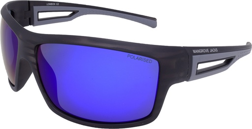 [9340457018816] Mangrove Jacks Lombok C2 Matte Crystal Grey & Matte Black / Blue Revo Polarised Lenses
