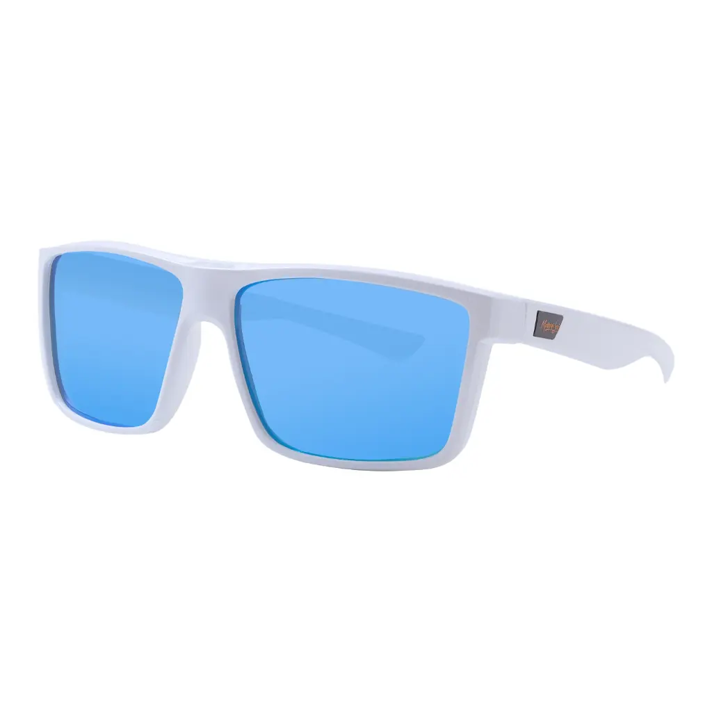 Mangrove Jacks Moonraker C9 Shiny White / Ice Blue Revo Mirror Polarised Lenses