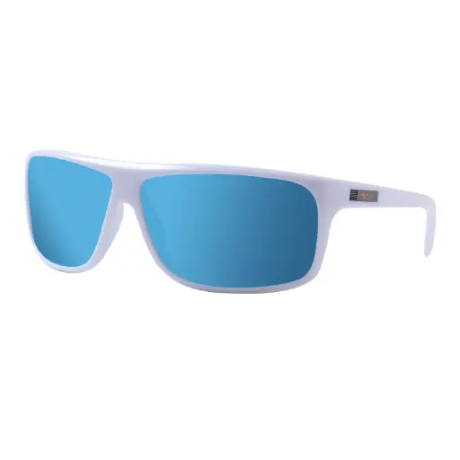 [9340457035592] Mangrove Jacks Skyfall C9 Shiny White / Ice Blue Revo Mirror Polarised Lenses