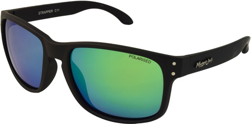 [9340457019585] Mangrove Jacks Strapper C11 Matte Black / Green Revo Polarised Lenses