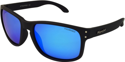 [9340457019578] Mangrove Jacks Strapper C8 Matte Black / Ice Blue Revo Polarised Lenses